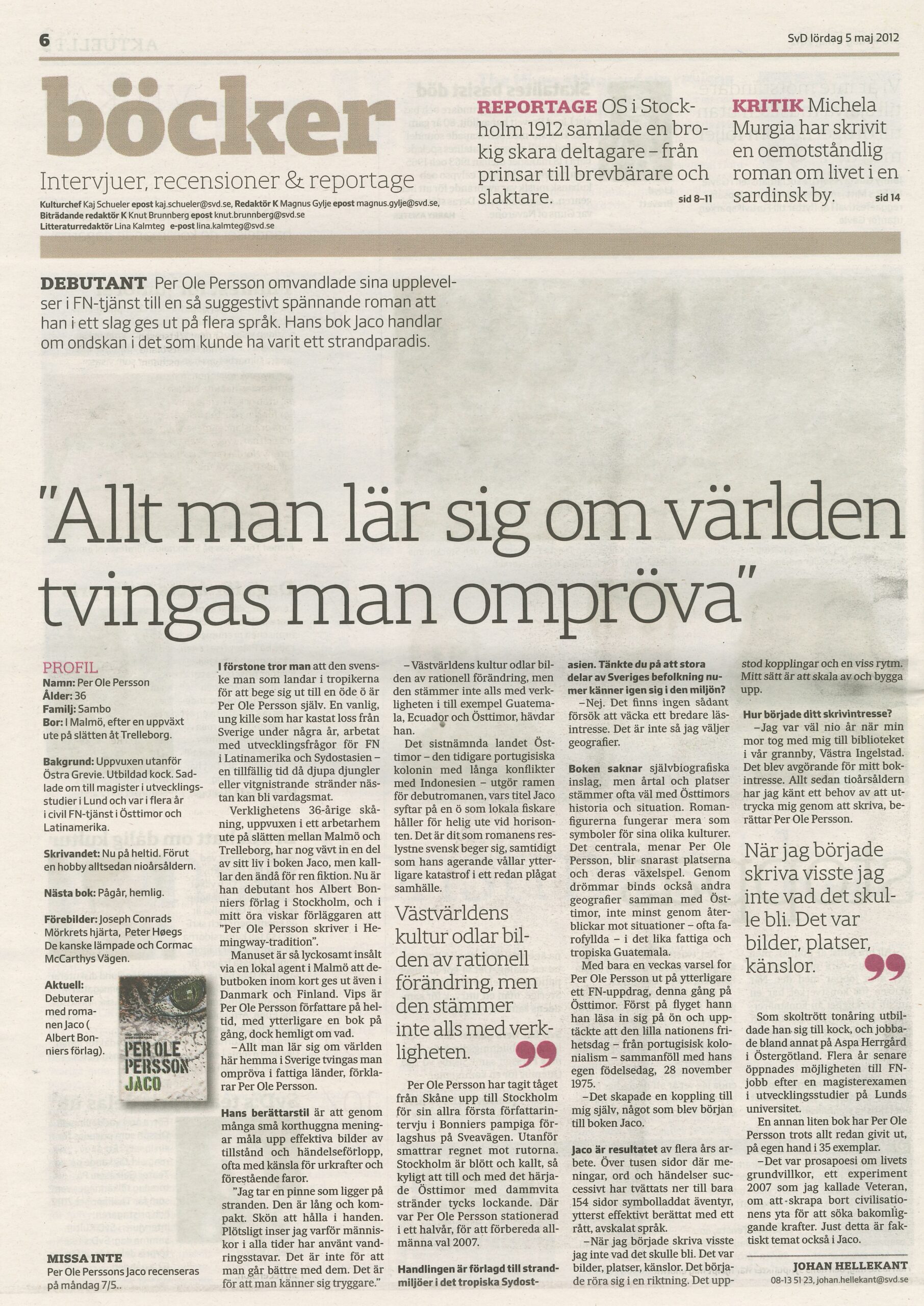 Intervju med Per Ole Persson i Svenska Dagbladet