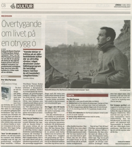 Recension av Per Ole Perssons roman Jaco i Kristianstadsbladet